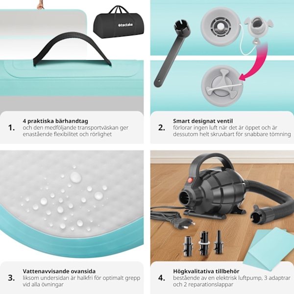 tectake Uppblåsbar träningsmatta AirFlexy med elektrisk luftpump Blå