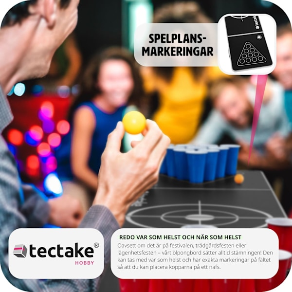 tectake Beerpong-bord Brew Battle, hopfällbar och höjdjusterbar Svart