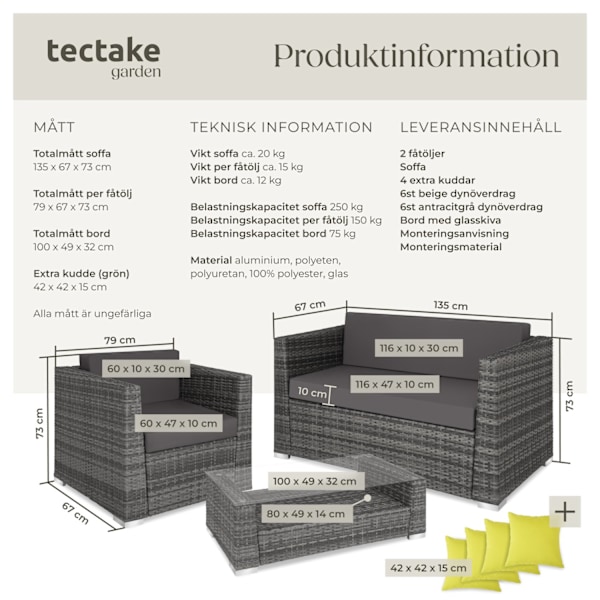 tectake Loungeset München i konstrotting grå