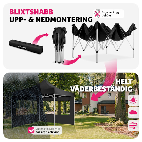 tectake Hopfällbar partytält Olivia 3x3 m med 2 sidodelar Svart