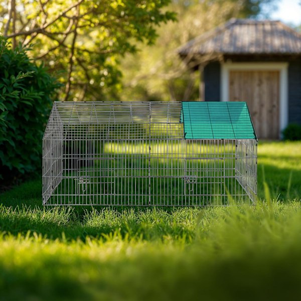 tectake Kaninhage med solskydd Grön