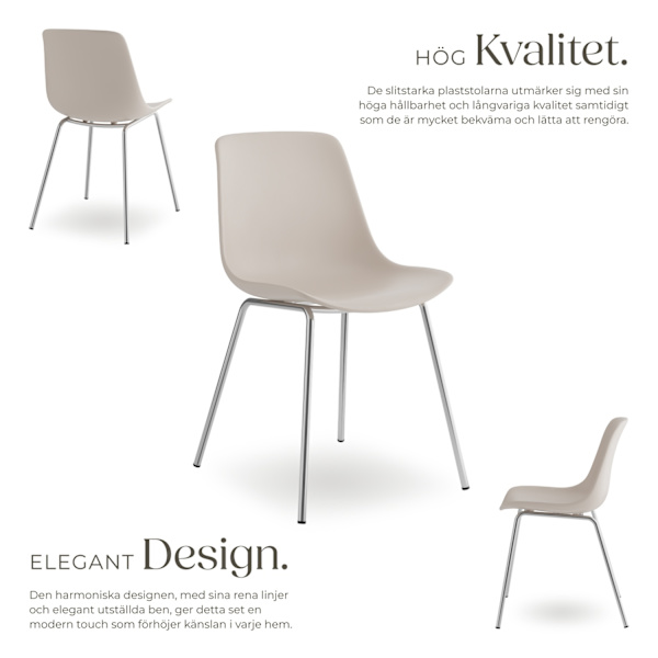 tectake Plaststolar Mave, ergonomisk, 120 kg -  Uppsättning om 6 taupe/krom