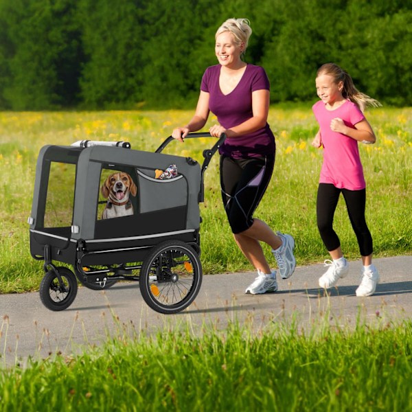 tectake Cykelvagn till hund WoofRider, hopfällbar, upp till 40 kg grå