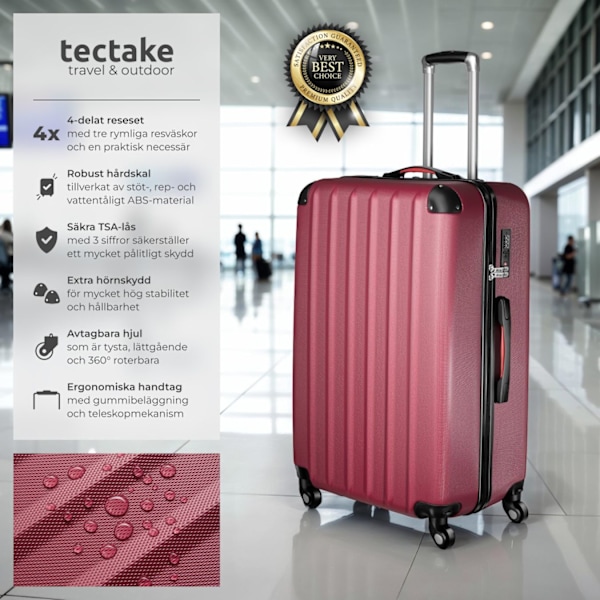 tectake Resväskor 4 set Pucci, bagage av ABS-hårdplast Vin, röd