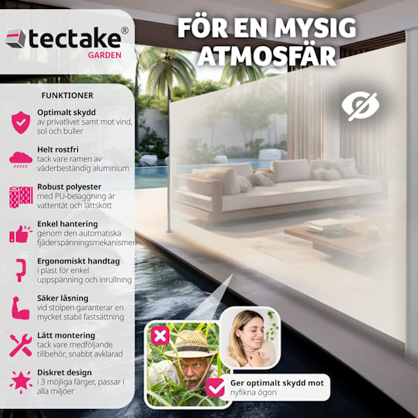 tectake Sidomarkis i aluminium utdragbar med upprullningsmekanism - 180 x 300 cm Beige