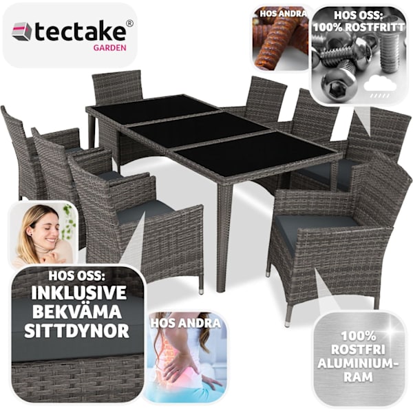 tectake Matgrupp Menorca i konstrotting grå