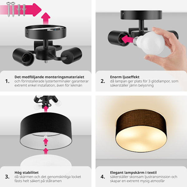tectake Taklampa Circum, plafond i linne Svart