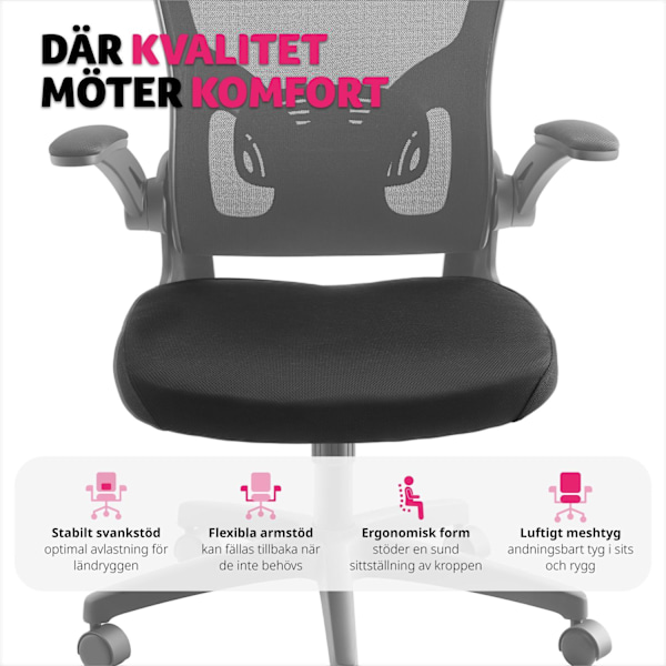 tectake Skrivbordsstol Arges, ergonomisk med justerbart nackstöd Svart