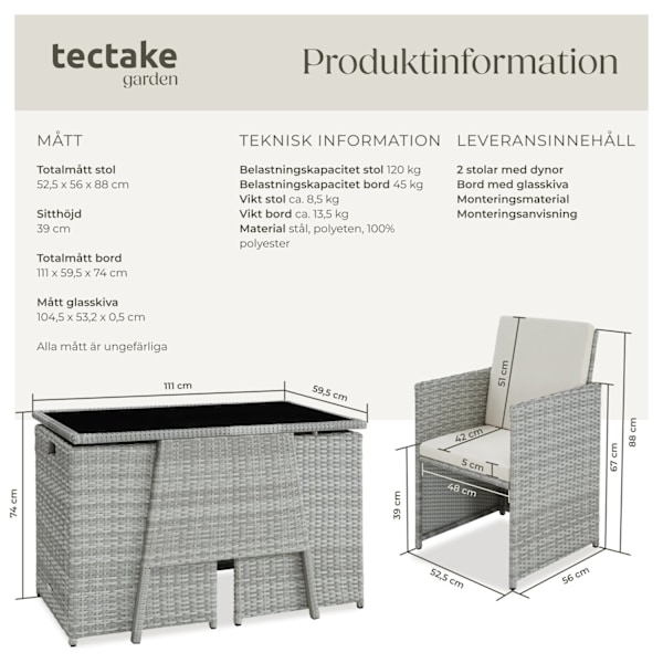 tectake Liten matgrupp Lausanne i konstrotting Ljusgrå