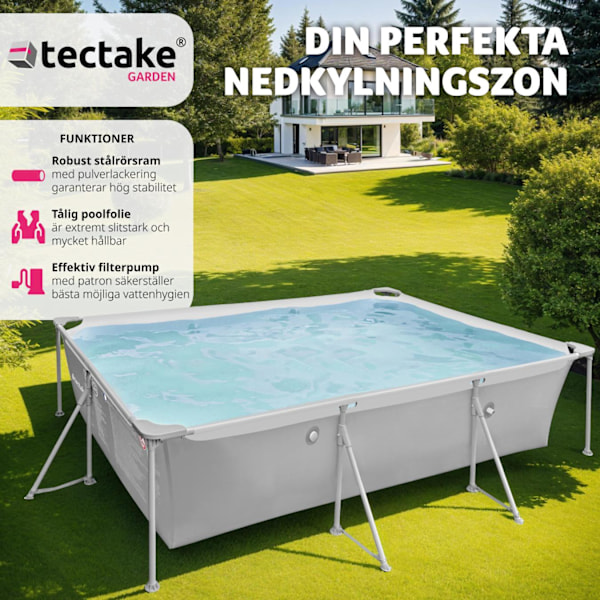 tectake Pool fyrkantig 300 x 207 x 70 cm grå