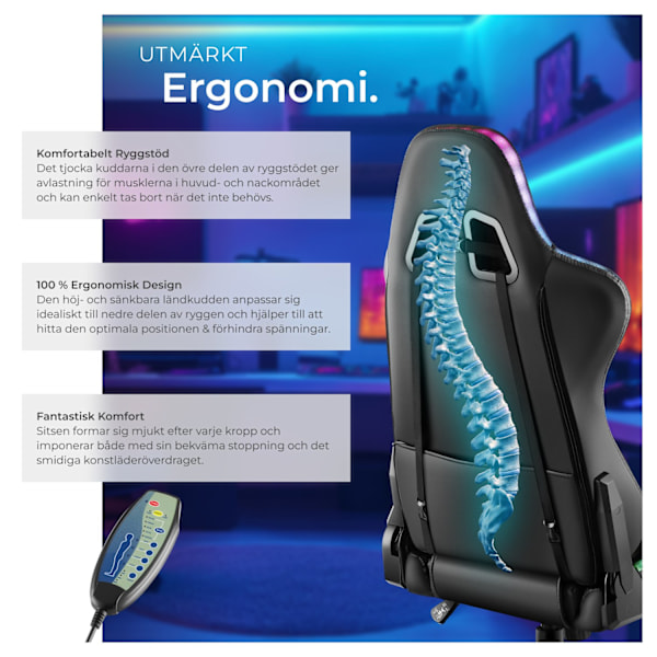 tectake Gamingstol Tartaros, LED, massagefunktion Azurblå