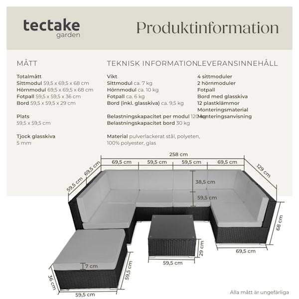 tectake Loungeset Venedig, Loungegrupp i konstrotting grå