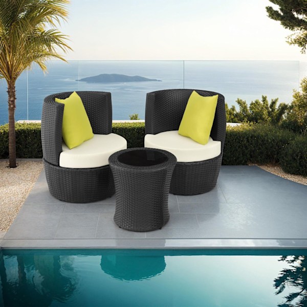 tectake Loungeset i konstrotting Nice 2+1+1 Svart