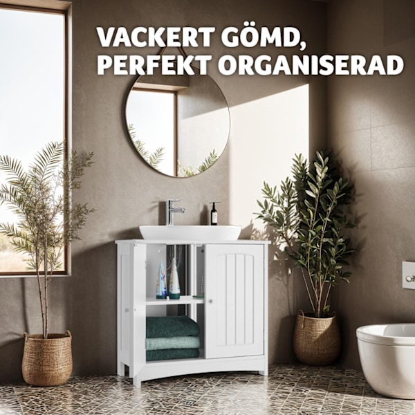 tectake Tvättställsskåp Jasper, 2 fack, kapacitet 35 kg Vit