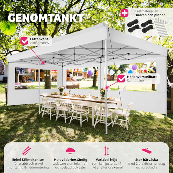 tectake Hopfällbart partytält Viola 3x6 m med 2 sidodelar Vit