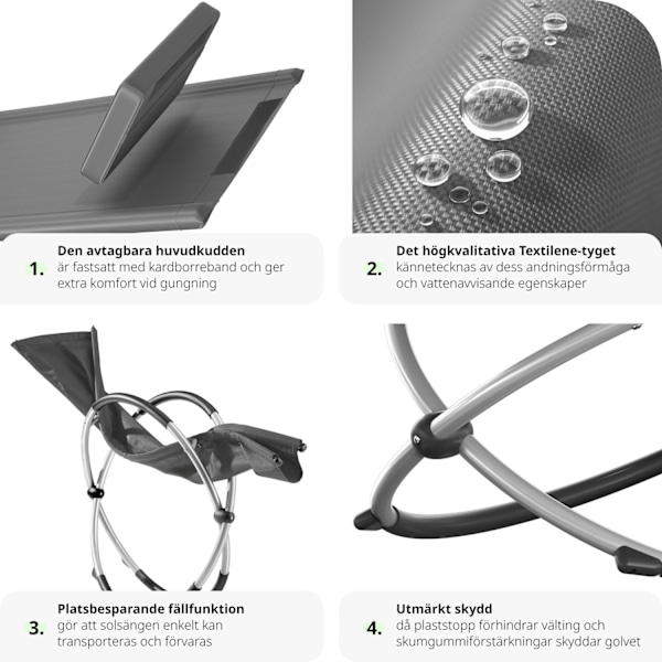 tectake Solstol Paulina, ergonomisk gungstol för utomhusbruk, hopfällbar grå