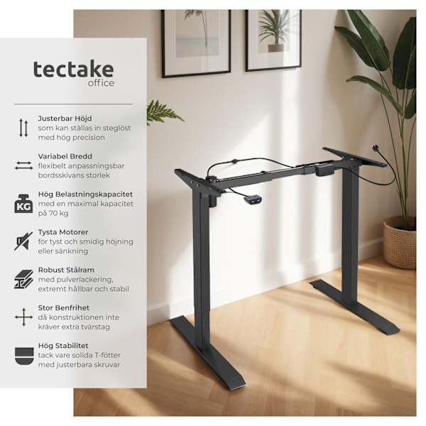 tectake Höj- och sänkbart skrivbordsstativ Yannick Svart