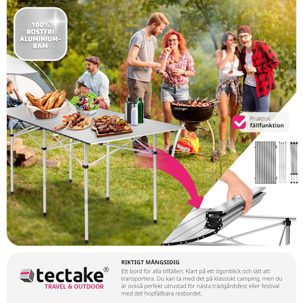 tectake Campingbord i aluminium, hopfällbart 140 x 70 x 70cm grå
