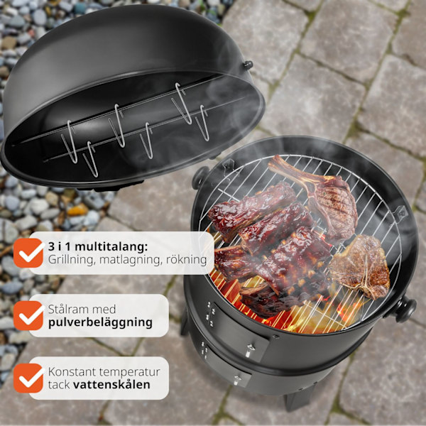 tectake Röktunna, BBQ smoker 3 i 1 Svart