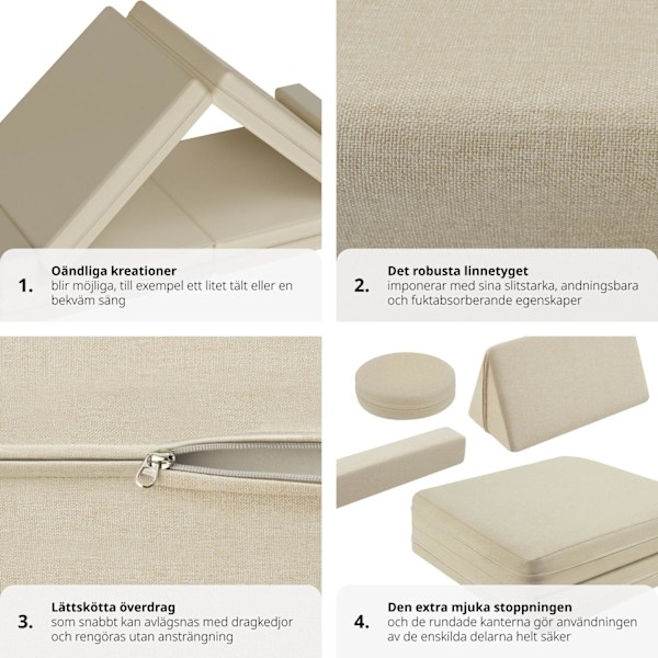 tectake Leksoffa Lilly, 8-delad, med sovfunktion - 160 cm Beige
