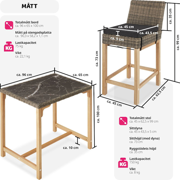 tectake Rotting barbord Kutina med 4 stolar Latina Natur