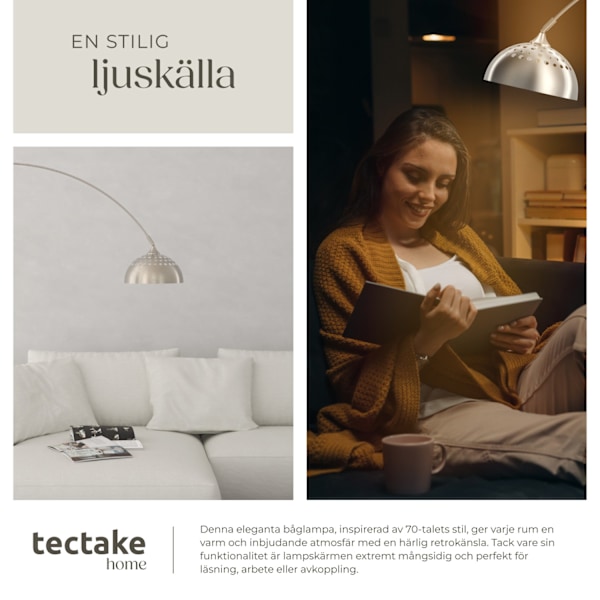 tectake Golvlampa Arcus, stål, 60W Matt nickel