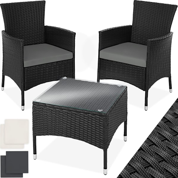 tectake Loungeset Luzern i konstrotting 2+1 inkl överdrag i 2 färger Svart