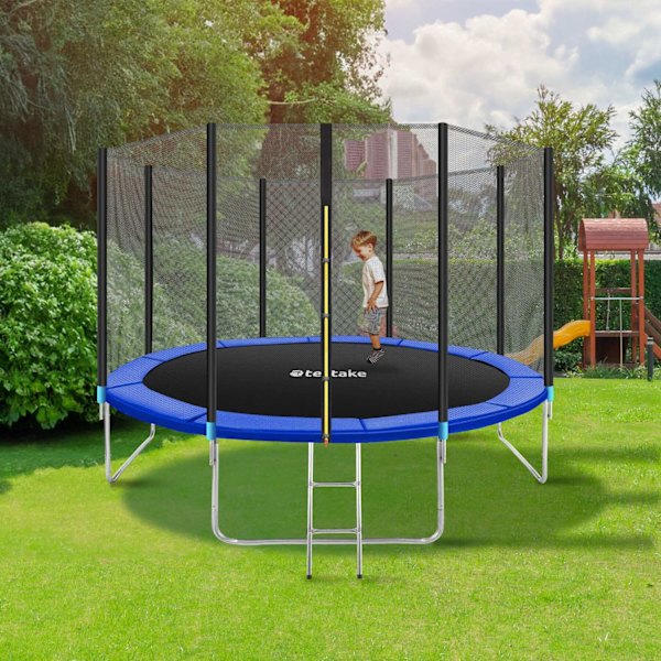 tectake Studsmatta Garfunky med skyddsnät , upp till 80 kg - 366 cm Blå