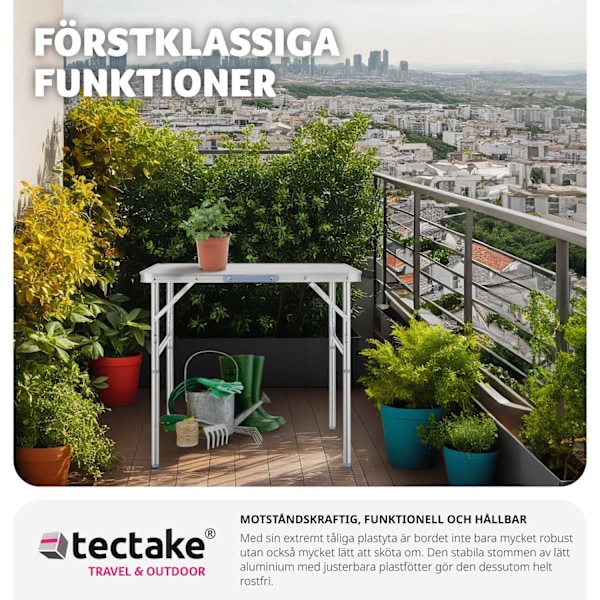tectake Campingbord i aluminium, hopfällbart 75 x 55 x 68cm grå