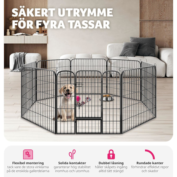 tectake Hundgård, hundhage 8 sektioner - 80 cm grå