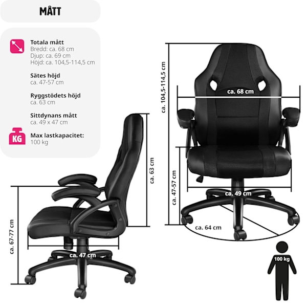 tectake Kontorsstol Benny Svart