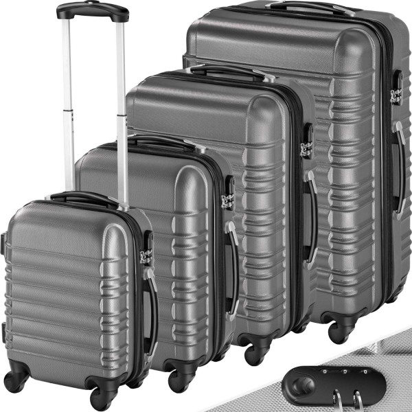 tectake Resväskor 4 stycken, Set med bagage av hårdplast med säk grå