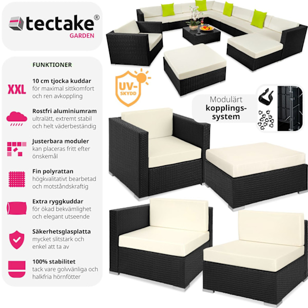 tectake Loungeset Las Vegas i konstrotting Svart