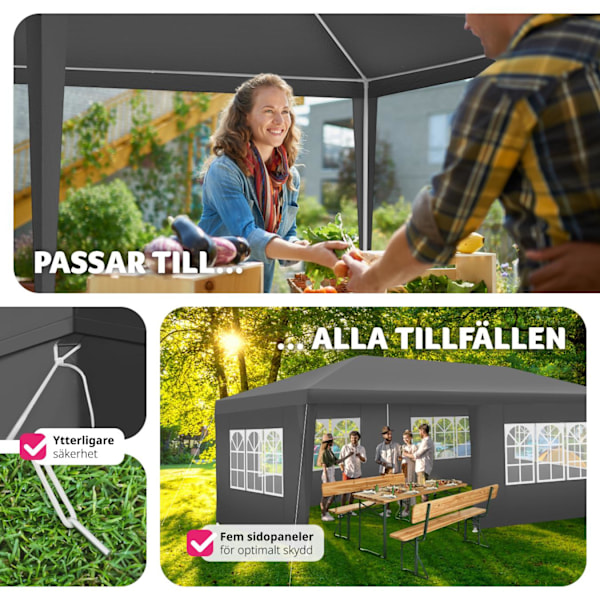 tectake Paviljong Vivara 6x3m med 5 sidopaneler grå