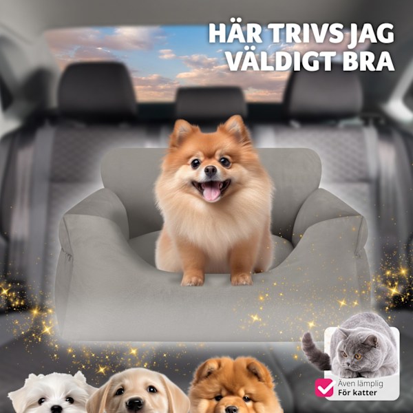 tectake Hundbilstol Milow, vadderad, med säkerhetskoppel grå