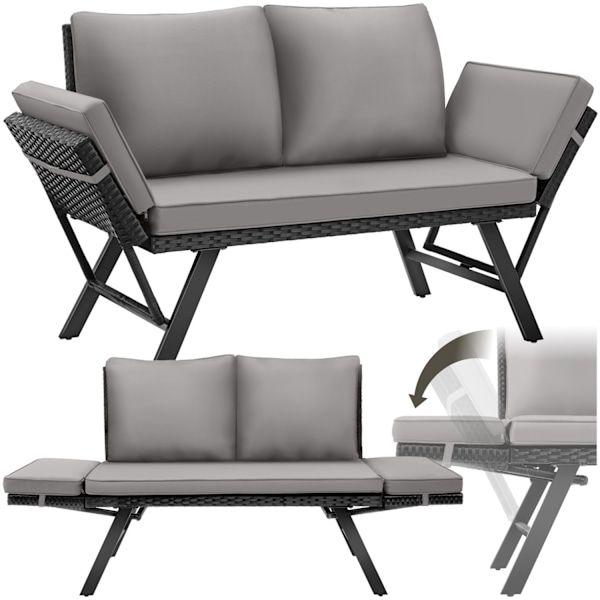 tectake Loungesoffa i konstrotting Sintra med justerbara armstöd, 2i1 Ljusgrå