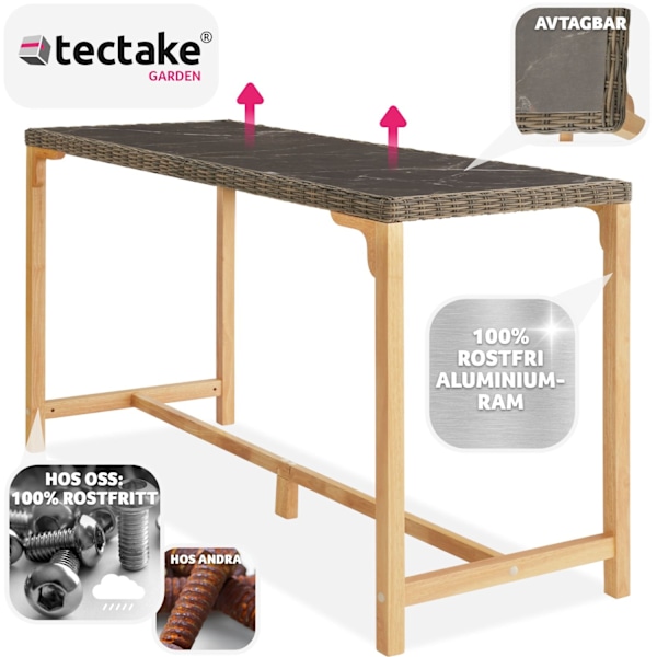 tectake Rotting barbord Lovas 161x64,5x99,5cm Natur
