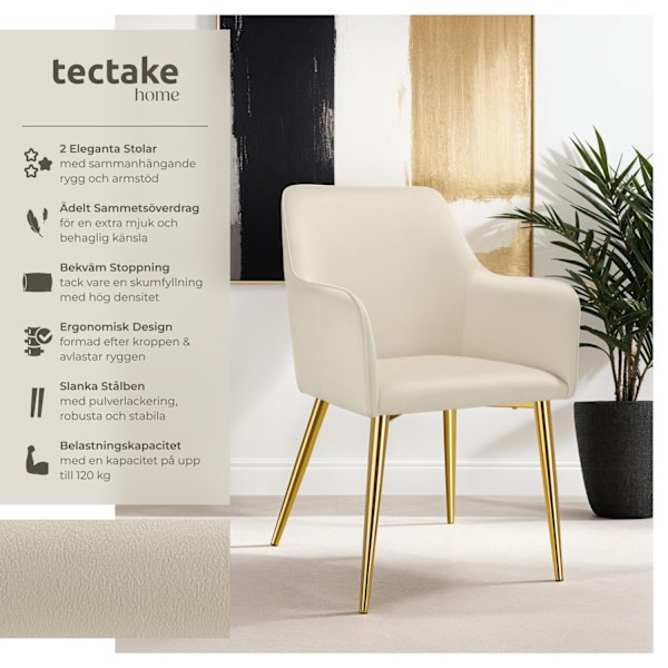 tectake Fåtölj Avane, i sammet, stoppad -  Uppsättning av 2 Beige