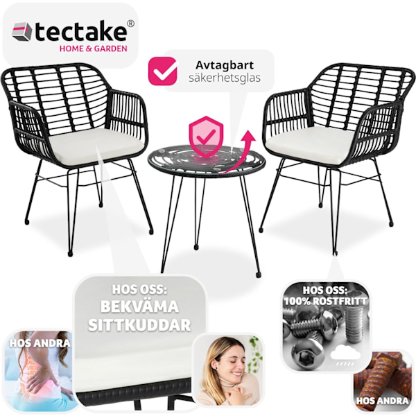 tectake Caféset i konstrotting Molfetta 2+1 Svart