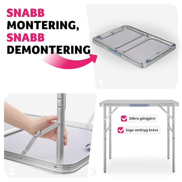 tectake Campingbord i aluminium, hopfällbart 75 x 55 x 68cm grå