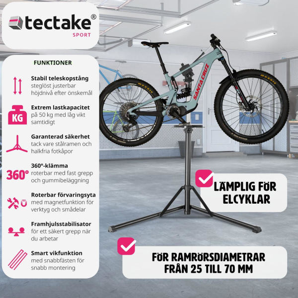 tectake Cykelreparationsställ Jan - Fällbar och höj- och sänkbar, lämplig för elcyklar Svart