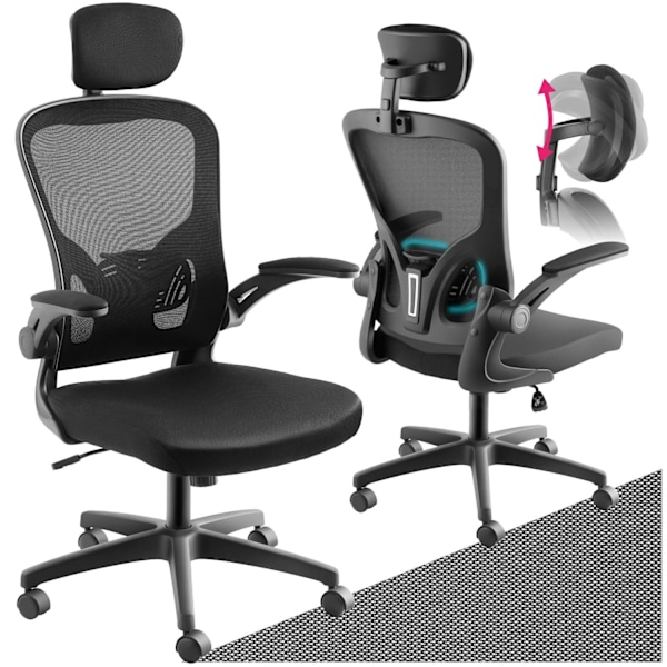 tectake Skrivbordsstol Arges, ergonomisk med justerbart nackstöd Svart