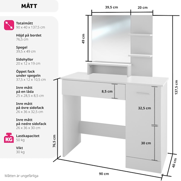 tectake Sminkbord Zoe Vit