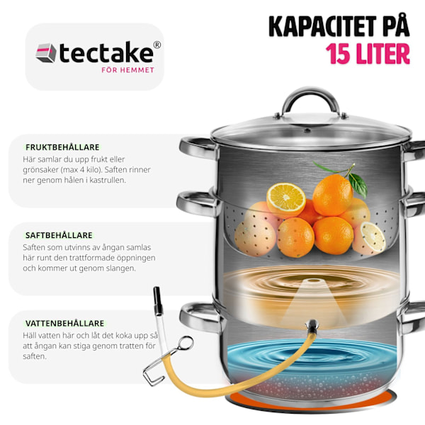 tectake Saftmaja Saftkokare 15 liter, rostfritt stål Ø 26cm Silver
