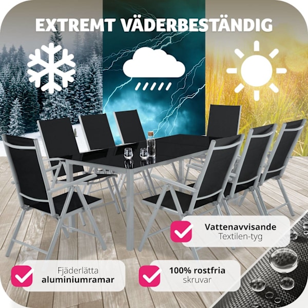 tectake 8 hopfällbara trädgårdsstolar i aluminium Silver