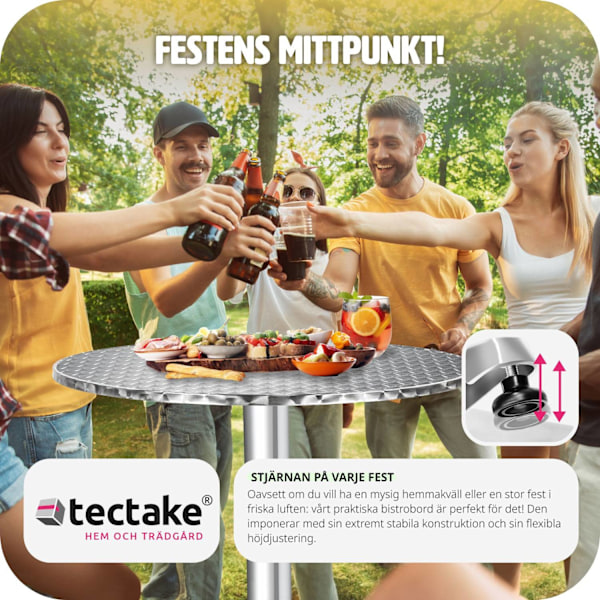 tectake Cafébord i aluminium Ø60cm - 5,8 cm grå