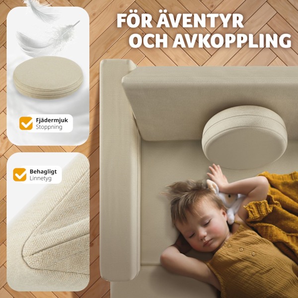 tectake Leksoffa Lilly, 8-delad, med sovfunktion - 120 cm Beige