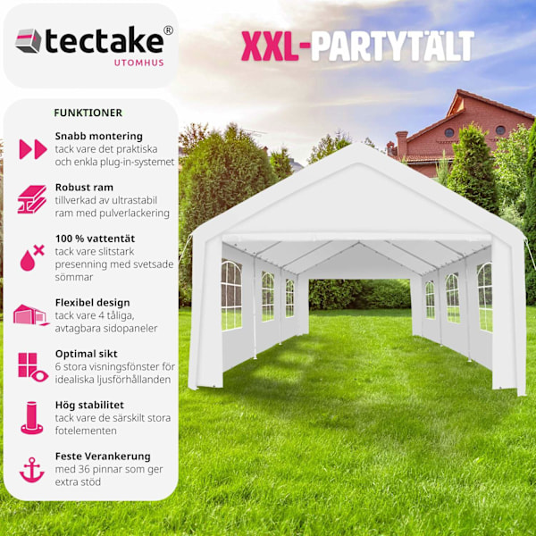 tectake Partytält 6x4m med 4 sidoväggar Vit