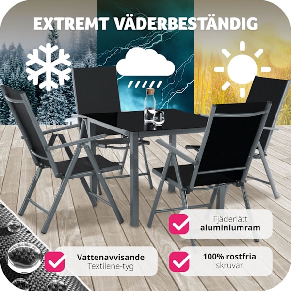 tectake Matgrupp i Aluminium med 4 stolar Grafitgrå