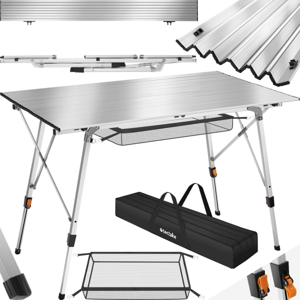tectake Campingbord i aluminium, höj- och sänkbart, hopfällbart Silver